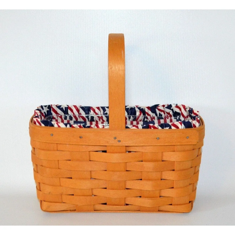 Longaberger 1999 Medium Key Basket Stars & Striped Cloth Liner‎ Clear Protector